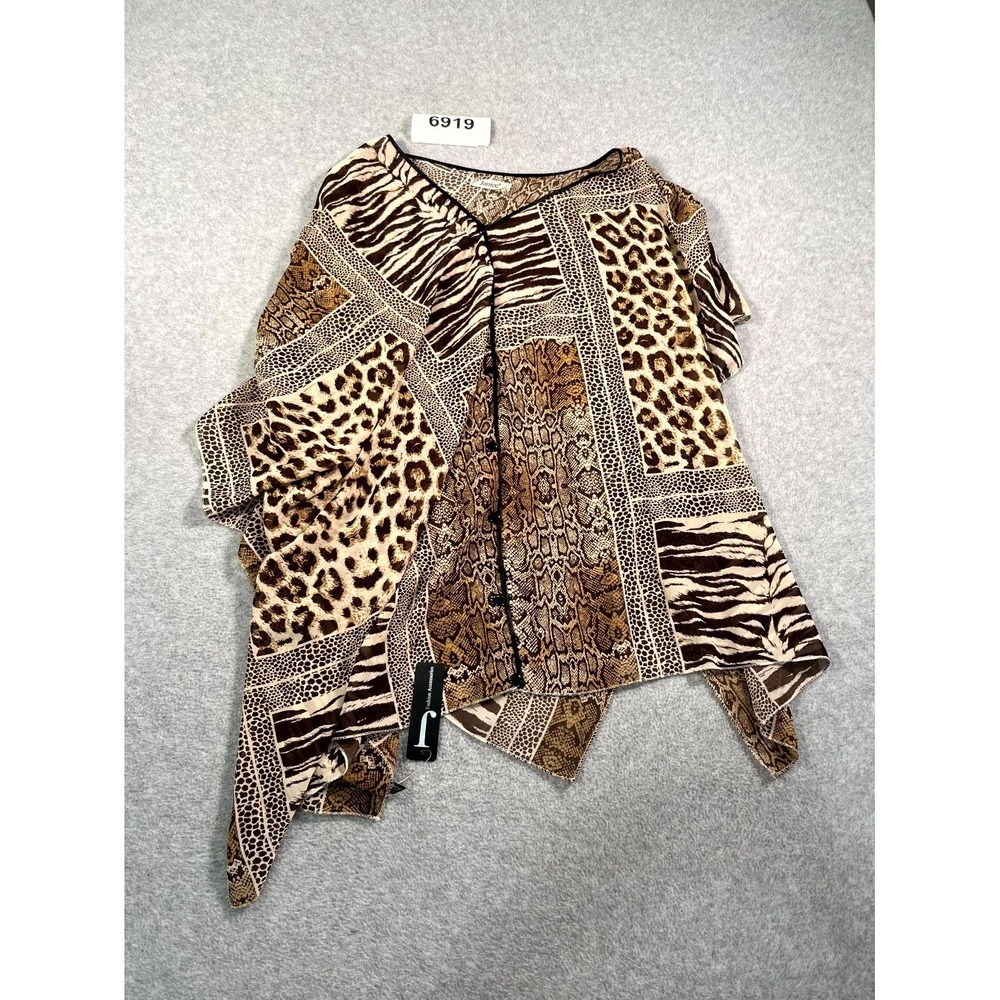 Janice Poncho Womens One Size Camel Animal Print V Neck Asymmetrical Hem Casual
